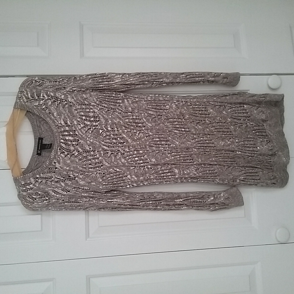 INC Gray/Gold Metallic cable dress